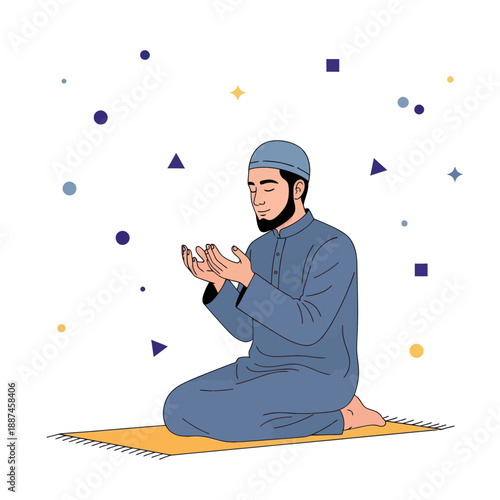 Man Praying on Prayer Mat Kneeling.