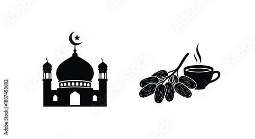 Mosque dates and coffee presented as a striking black silhouette