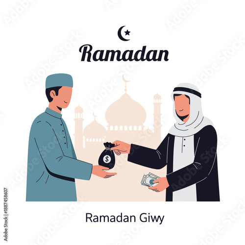 Man giving charity money during Ramadan.