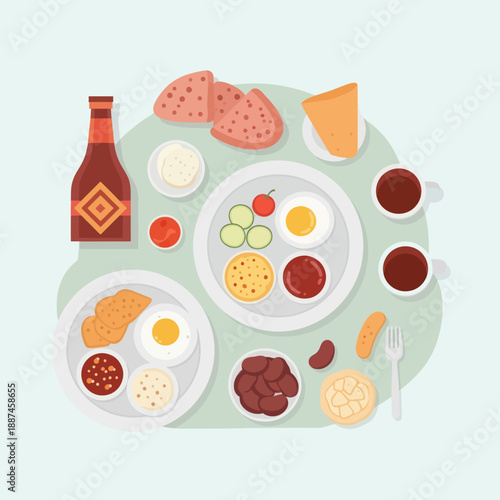 Breakfast Food and Beverages on Plates.