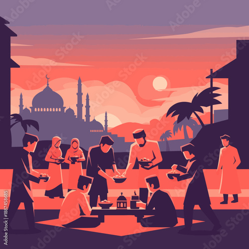 Group of People Gathering for Iftar.