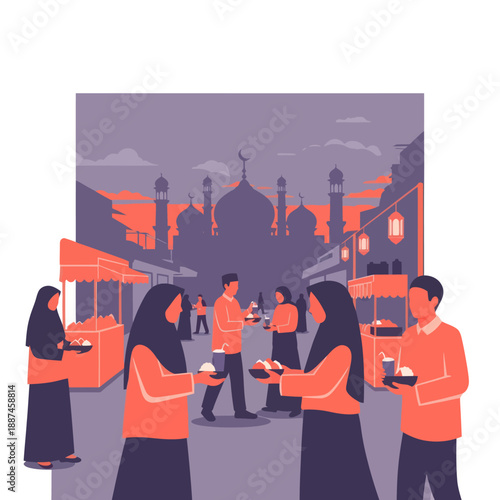 Group of People Standing and Eating.