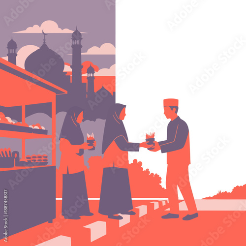 Man Receiving Coffee from Street Vendor.