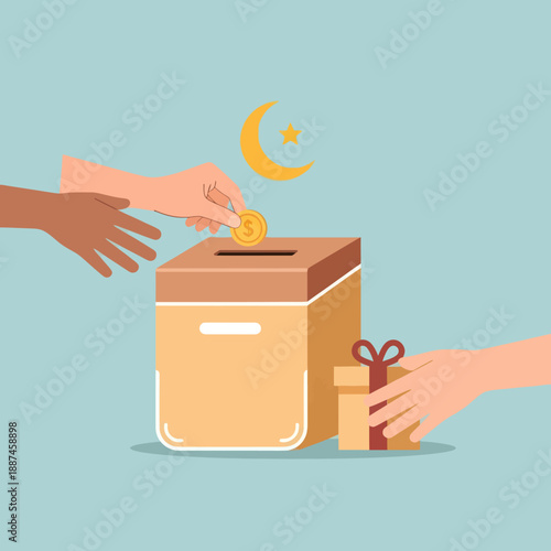 Hand Donating Money to Charity Box.