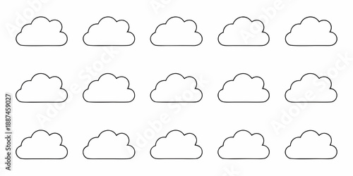 Simple black and white illustration featuring a pattern of fluffy clouds