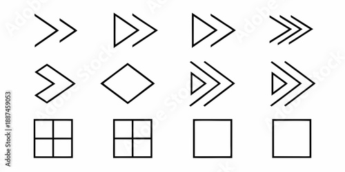 Abstract geometric shapes in a grid arrangement featuring triangles and squares