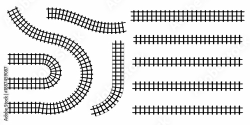 Illustration of curved and straight railway tracks on a white background