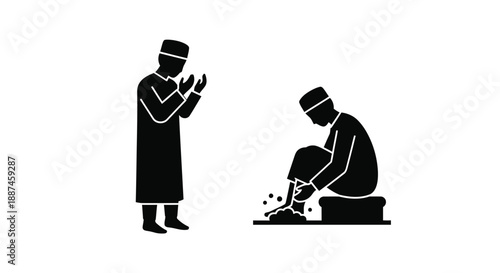 Two men in traditional clothing depicted in a striking black silhouette