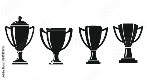 Four black trophy designs arranged in a row a striking silhouette