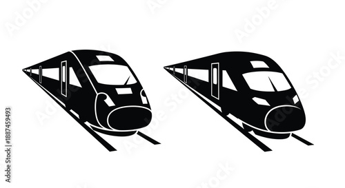 Two sleek high speed trains depicted in a striking black silhouette