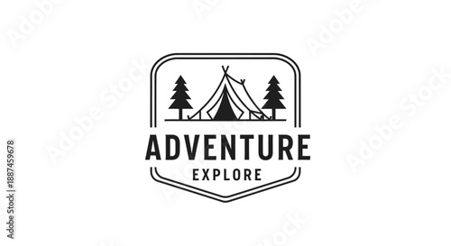 Adventure Explore Camping Tent Pine Trees Outdoor Badge Logo.