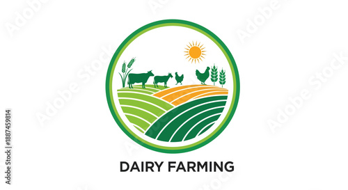 Dairy Farming Livestock and Agriculture Landscape Emblem.