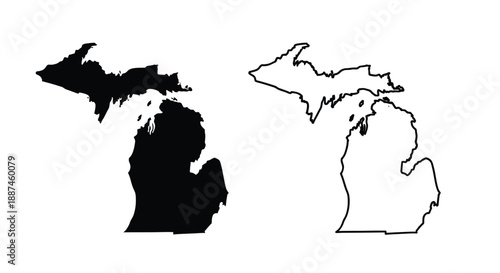 Michigan state outline in contrasting styles a bold black silhouette