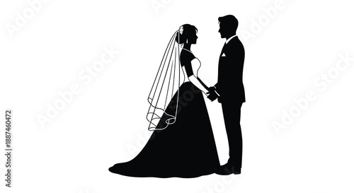 A silhouetted depiction of a bride and groom standing closely together holding hands symbolizes love high quality professional
