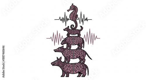 Totem of Animals with Brain Patterns