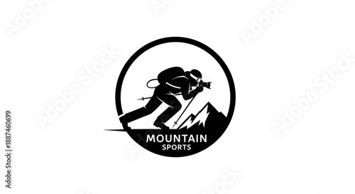 Mountain Sports Logo with Hiker and Camera.