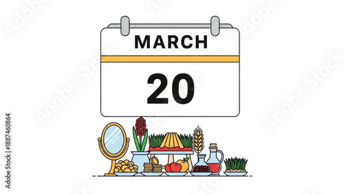 Calendar Showing March 20 with Spring Elements