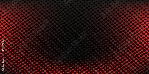 Inverted Dots Offset Halftone Pattern Round Frame Vector Red Black Abstract Background. Half Tone Graphics Abstraction Rounded Faded Subtle Texture. Retro Styled Wallpaper Dotted Art Illustration