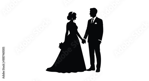 A striking silhouette of a wedding couple holding hands elegantly dressed for their special celebration high quality professional