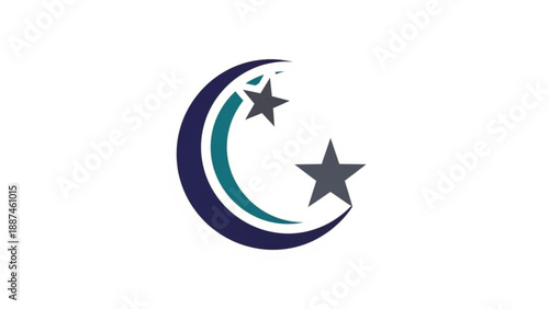 Crescent Moon with Stars Logo Icon Isolated on White