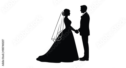 A striking silhouette depicts a newly married couple holding hands symbolizing love and commitment during their wedding ceremony
