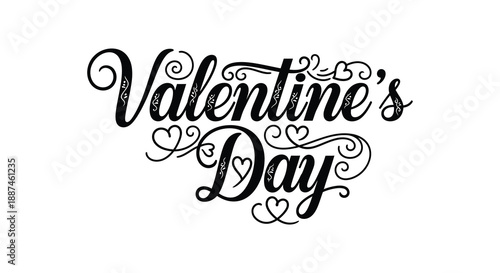 An elegant calligraphy design showcases the words valentine s day adorned with delicate hearts and swirling flourishes high quality