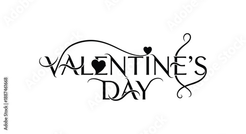 An elegant black and white calligraphic design displays the word valentine s day with a heart flourish high quality