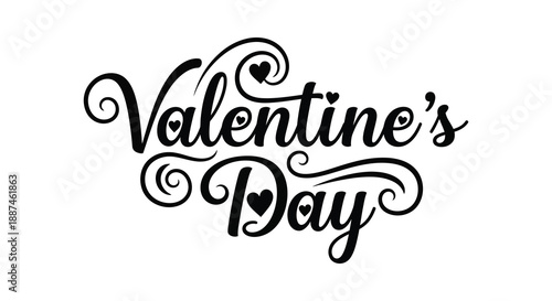 An elegant calligraphic design prominently displays the words valentine s day with incorporated heart motifs showcasing a romantic aesthetic