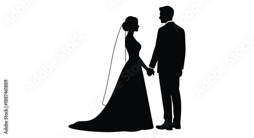 A striking black silhouette depicts a newlywed couple embracing tenderly hinting at love and commitment high quality professional