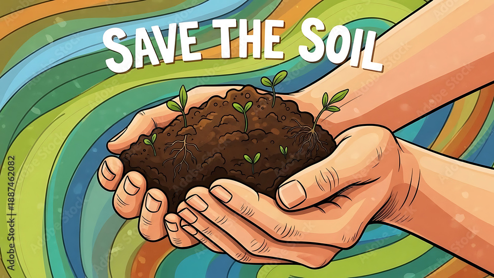 Obraz premium A pair of hands holding soil with small plants growing in it