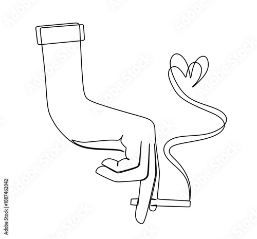 Continuous line art of a hand holding a lit cigarette with smoke. This image is for a cigarette shop banner. Vector illustration.