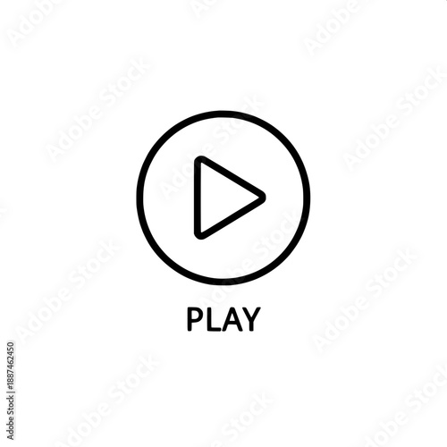 Minimalist outline play button icon for digital media playback, user interface design, and online content access