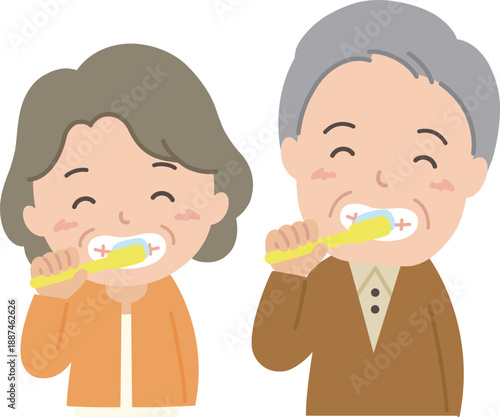 歯磨きをする高齢者夫婦