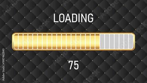 A golden loading progress bar showing 75% completion on a dark quilted background.