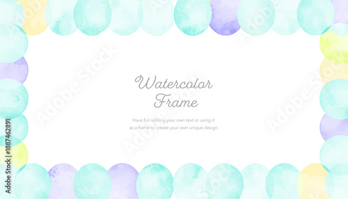 Colorful watercolor frame of polka dots Wide horizontal wide screen　blue