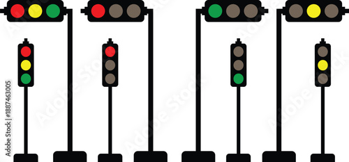 "Traffic Light Signal Icon Set — Red Yellow Green LED Control Display in Flat Vector Design."