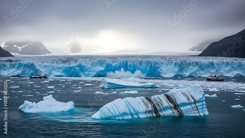 Iceberg floating in ocean water landscape.