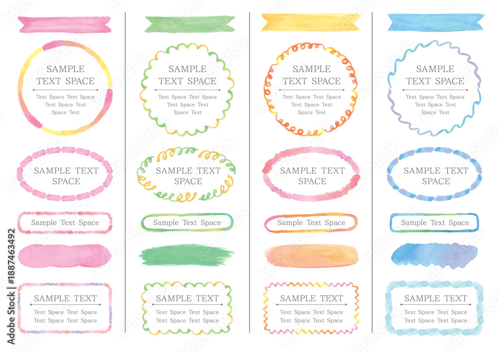 Fototapeta premium Set of 6 cute hand-painted watercolor frames in 4 colors