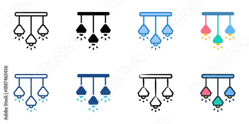 Pendant lights icons set multiple style collection. Editable stroke 
