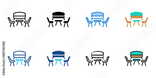 Patio set icons set multiple style collection. Editable stroke 
