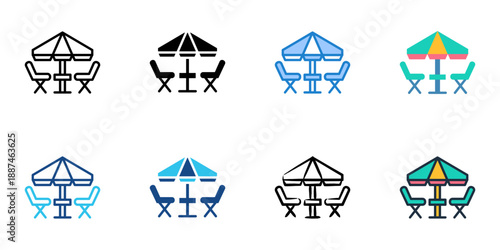 Outdoor furniture icons set multiple style collection. Editable stroke 
