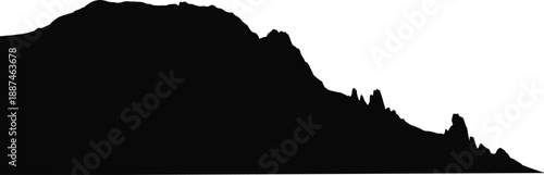 Mountain ridge silhouette featuring rugged peaks and scenic black horizon ideal for nature, travel, hiking, adventure, outdoor exploration, tourism, and modern graphic design projects.