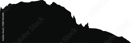 Mountain landscape silhouette with rugged plateau and scenic black horizon ideal for outdoor, nature, travel, hiking, adventure, and modern graphic design applications.