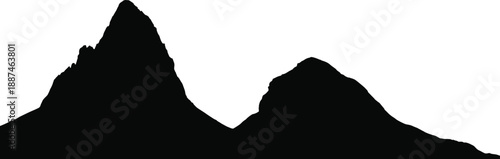 Mountain ridge silhouette with rugged scenic peaks and black minimalist horizon design suitable for nature, travel, adventure, hiking, outdoor and graphic design projects.