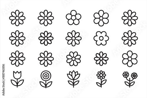 Simple Flower Outline Icons for Modern UI and UX Design