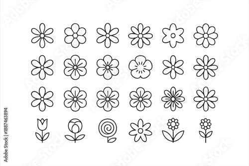 Clean Floral Line Icons for Digital Products and Interfaces