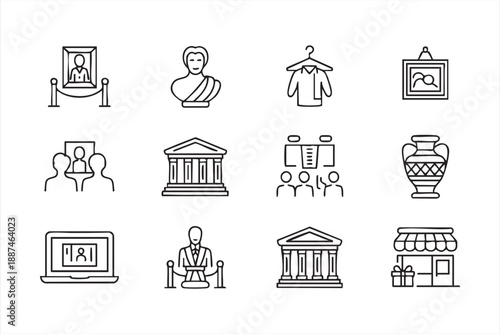 Museum and Art Culture Line Icons for Exhibitions and Heritage Design