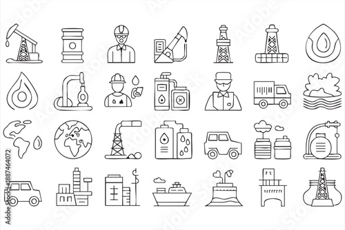 Oil and Energy Industry Line Icons for UI Dashboards and Apps