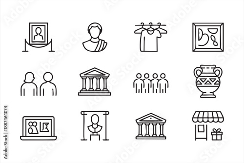 Cultural Heritage and Museum Display Line Icons
