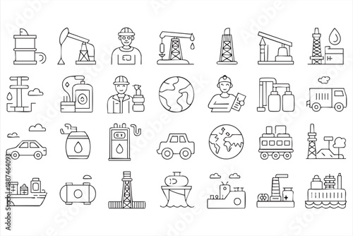 Petroleum and Fuel Supply Line Icons for Web Interfaces